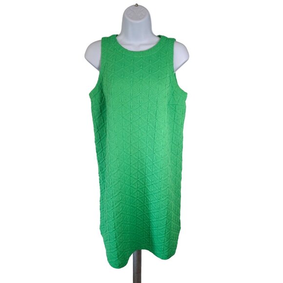 Crow Ivy Women Shift Mini Dress Small Green Textured Sleeveless Geometric Preppy - Picture 1 of 7